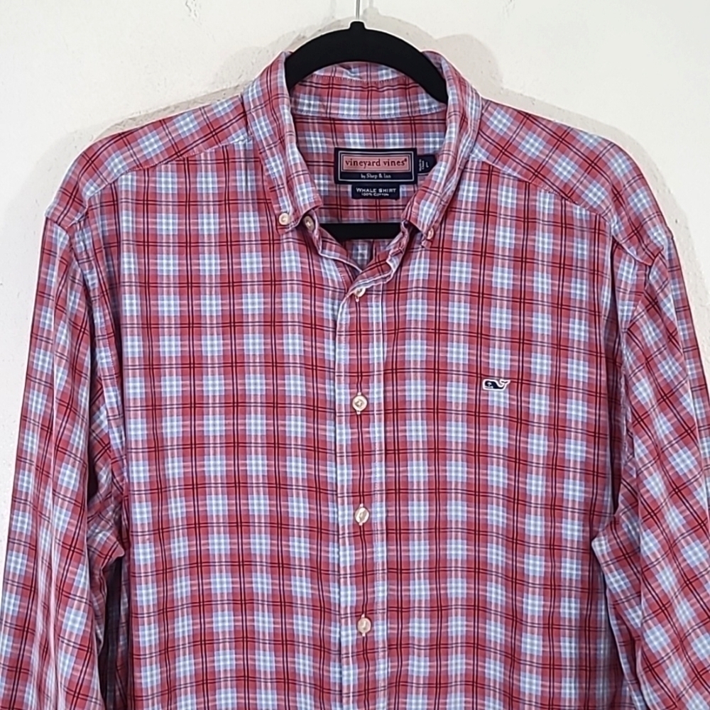 VINEYARD VINES Men's Pale Red/Light Blue/White Button-Down Long Sleeve Shirt, L